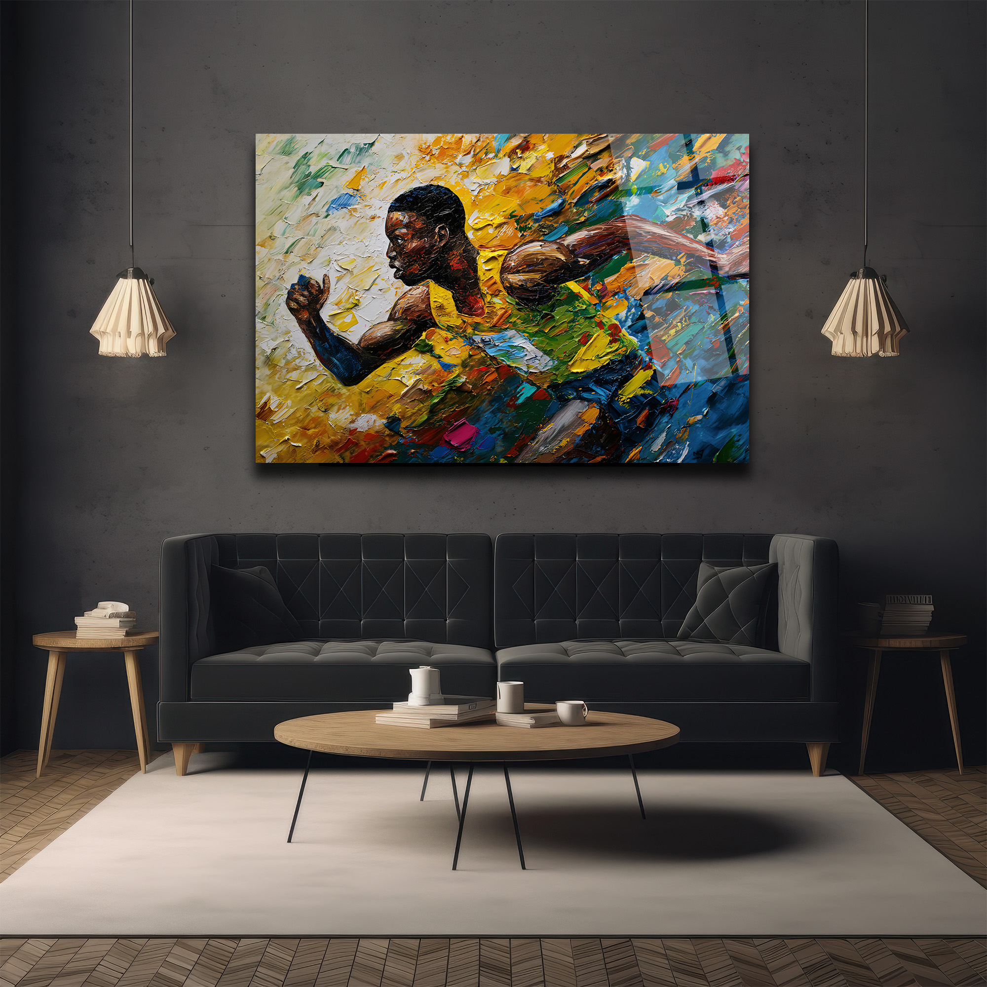 Dinamik Atlet Hareketi Soyut Sanat Cam Tablo - Glazella Dinamik Atlet Hareketi Soyut Sanat Cam Tablo - Glazella
