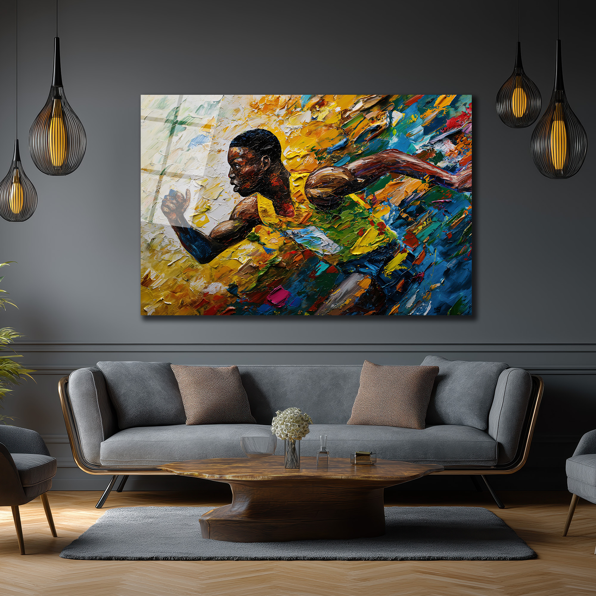 Dinamik Atlet Hareketi Soyut Sanat Cam Tablo - Glazella Dinamik Atlet Hareketi Soyut Sanat Cam Tablo - Glazella
