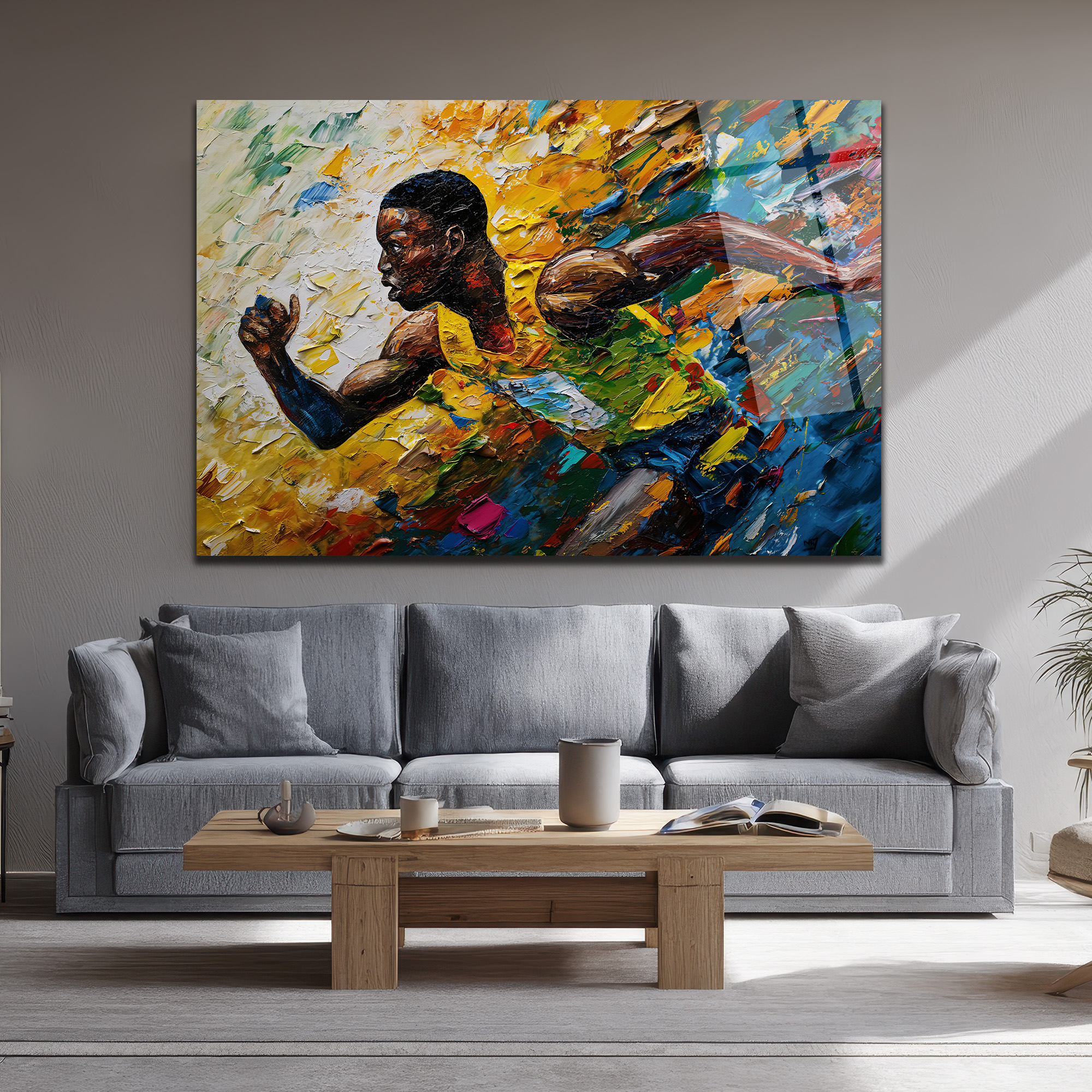 Dinamik Atlet Hareketi Soyut Sanat Cam Tablo - Glazella Dinamik Atlet Hareketi Soyut Sanat Cam Tablo - Glazella