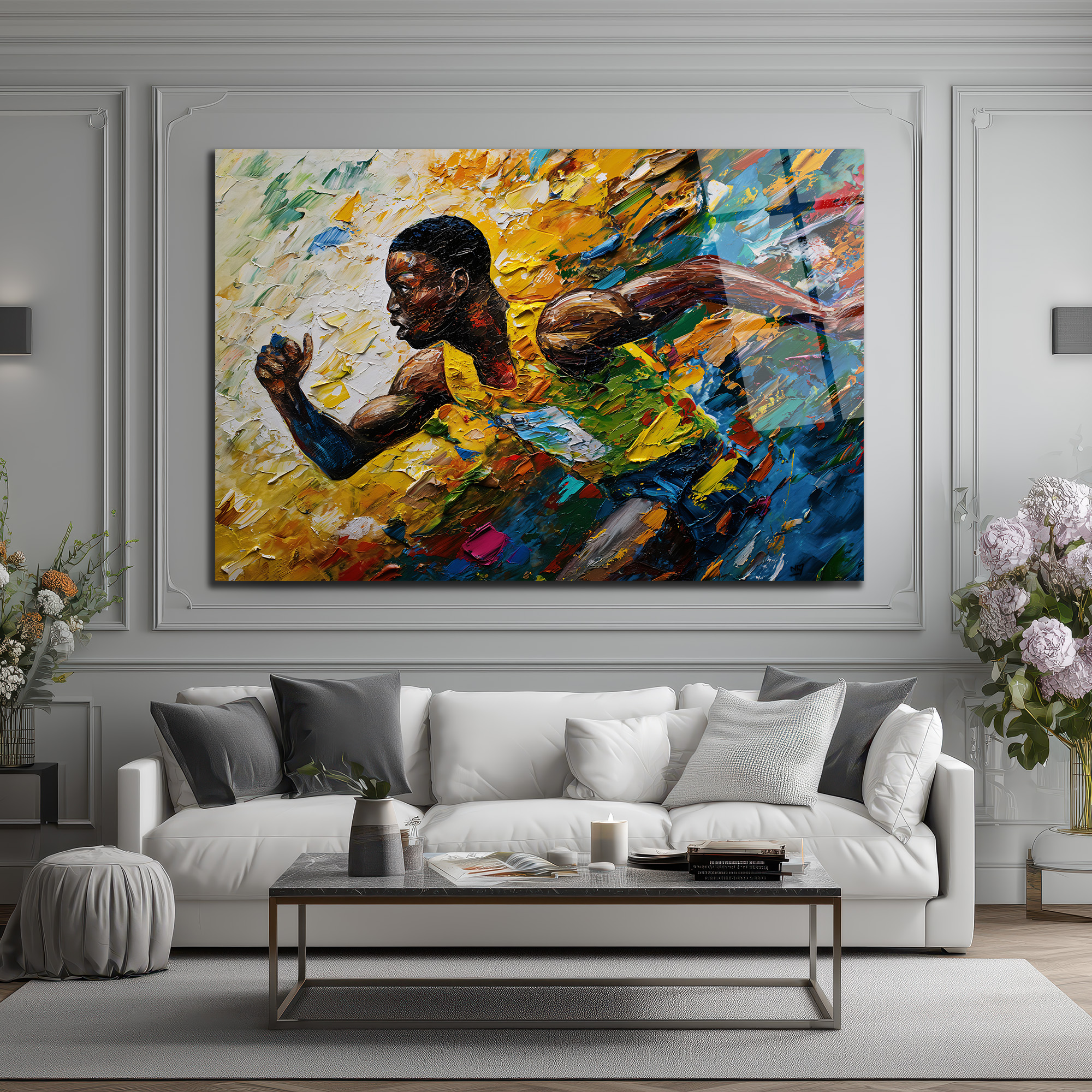 Dinamik Atlet Hareketi Soyut Sanat Cam Tablo - Glazella Dinamik Atlet Hareketi Soyut Sanat Cam Tablo - Glazella
