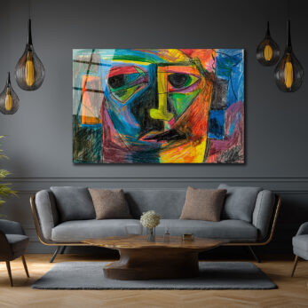 Soyut Yüzler Cam Tablo: Canlı Renklerle Modern Sanat Esintisi - Glazella Soyut Yüzler Cam Tablo: Canlı Renklerle Modern Sanat Esintisi - Glazella
