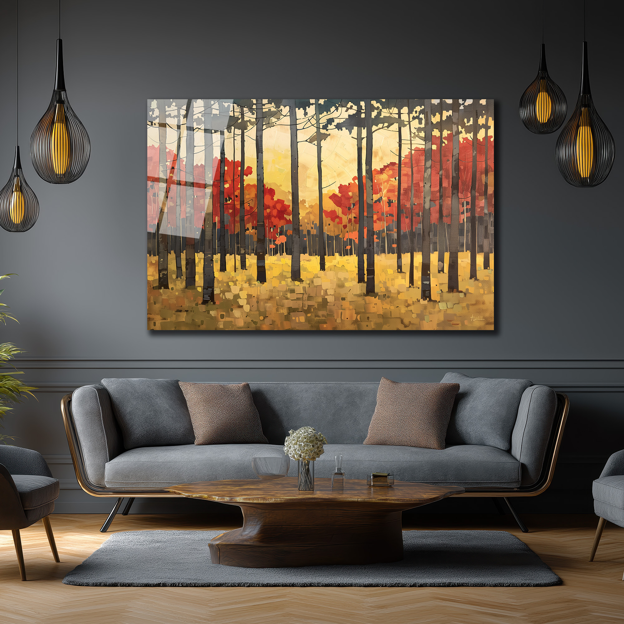 Sonbahar Ormanı Manzaralı Modern Cam Tablo - Glazella Sonbahar Ormanı Manzaralı Modern Cam Tablo - Glazella