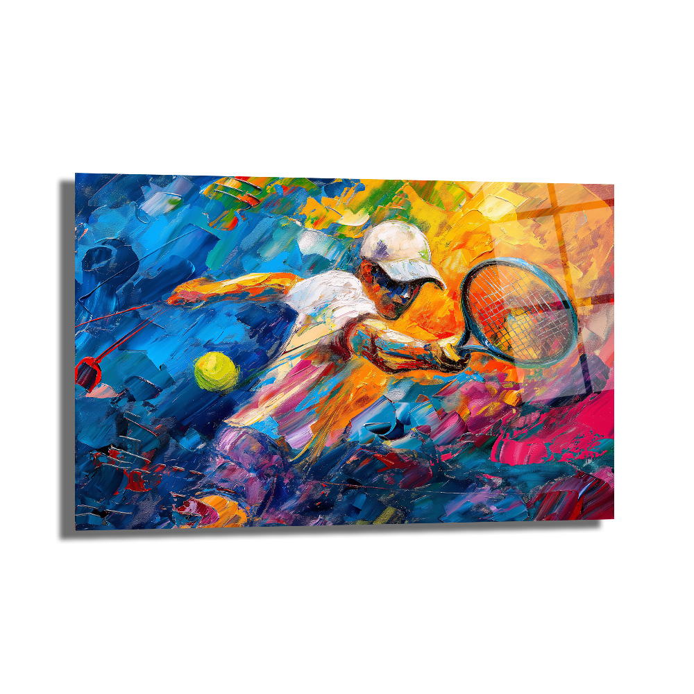 Dinamik Tenisçi Soyut Sanat Cam Tablo - Glazella Dinamik Tenisçi Soyut Sanat Cam Tablo - Glazella