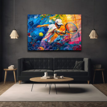 Dinamik Tenisçi Soyut Sanat Cam Tablo - Glazella Dinamik Tenisçi Soyut Sanat Cam Tablo - Glazella