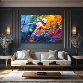 Dinamik Tenisçi Soyut Sanat Cam Tablo - Glazella Dinamik Tenisçi Soyut Sanat Cam Tablo - Glazella
