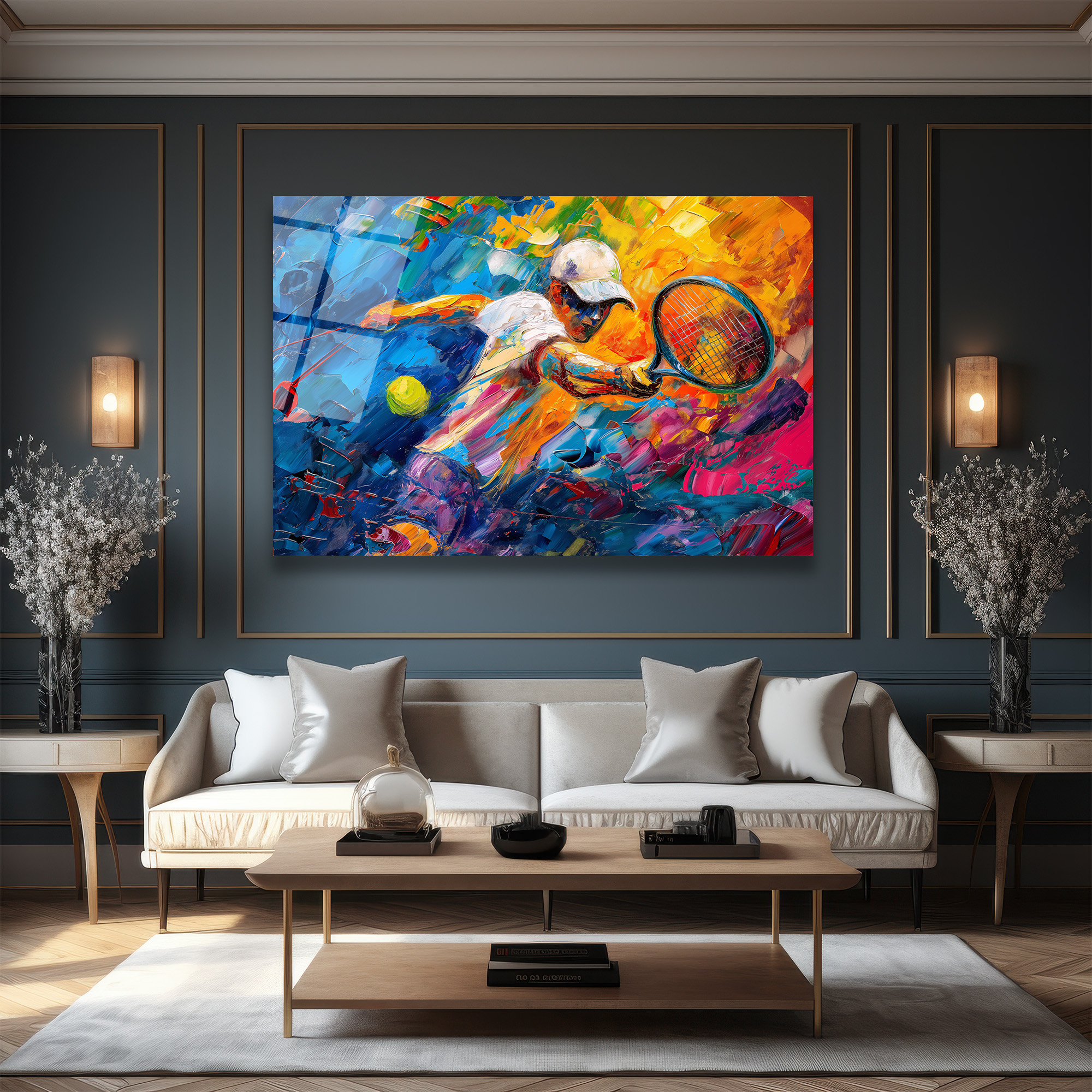 Dinamik Tenisçi Soyut Sanat Cam Tablo - Glazella Dinamik Tenisçi Soyut Sanat Cam Tablo - Glazella