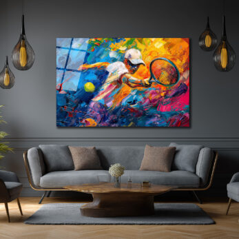 Dinamik Tenisçi Soyut Sanat Cam Tablo - Glazella Dinamik Tenisçi Soyut Sanat Cam Tablo - Glazella
