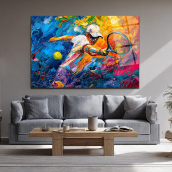 Dinamik Tenisçi Soyut Sanat Cam Tablo - Glazella Dinamik Tenisçi Soyut Sanat Cam Tablo - Glazella