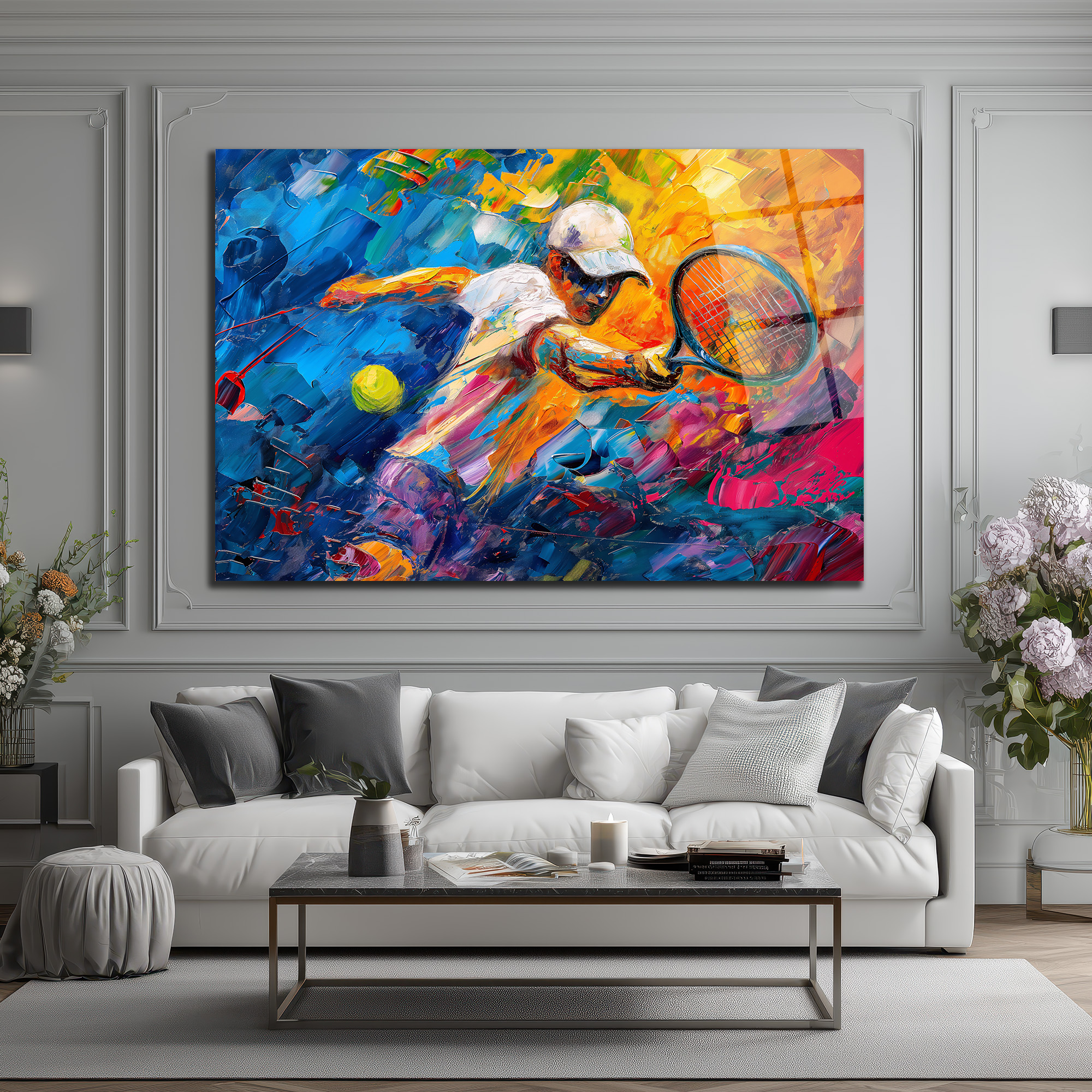 Dinamik Tenisçi Soyut Sanat Cam Tablo - Glazella Dinamik Tenisçi Soyut Sanat Cam Tablo - Glazella