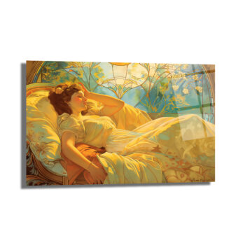 Altın Işıltılı Rüya Art Nouveau Cam Tablo - Glazella