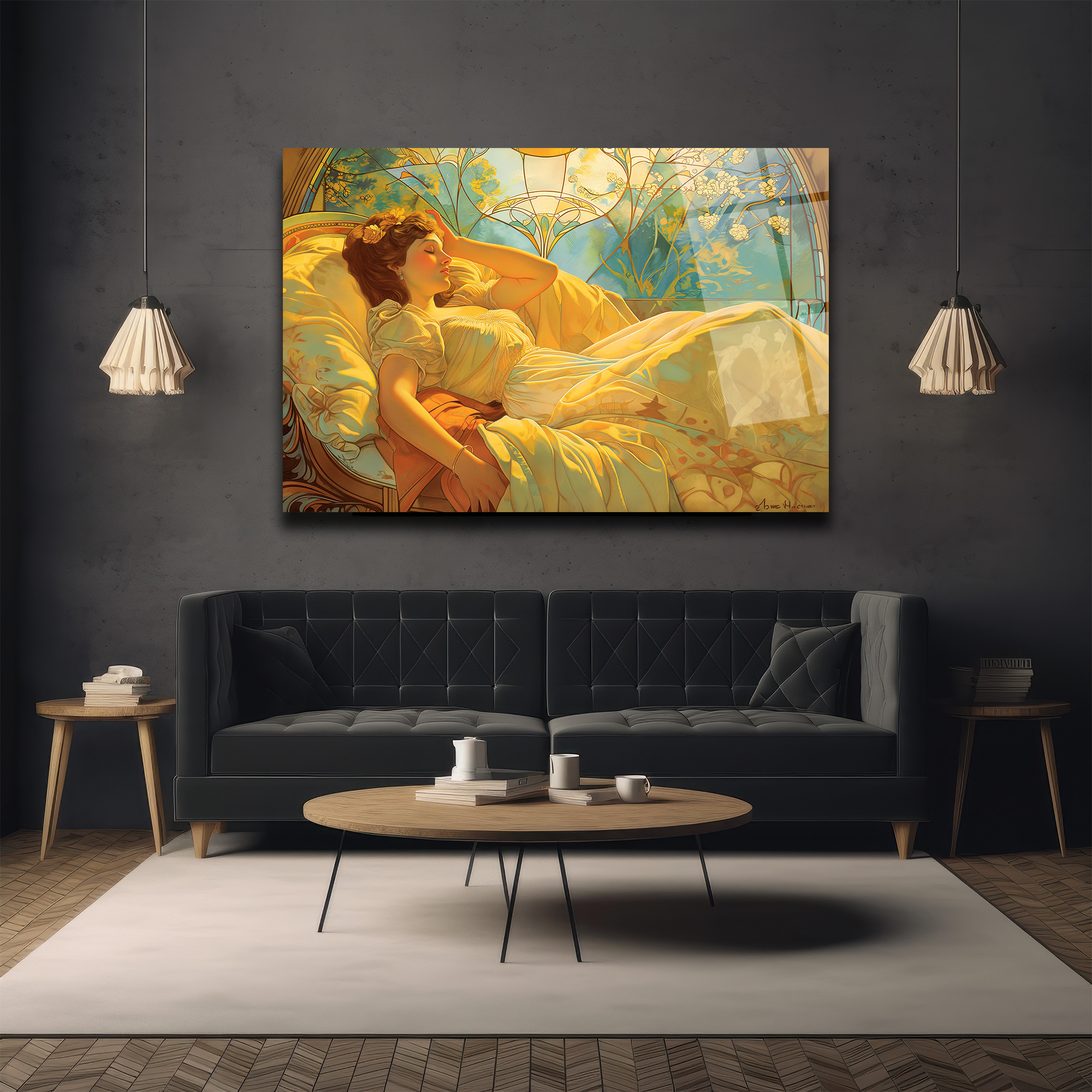 Altın Işıltılı Rüya Art Nouveau Cam Tablo - Glazella Altın Işıltılı Rüya Art Nouveau Cam Tablo - Glazella