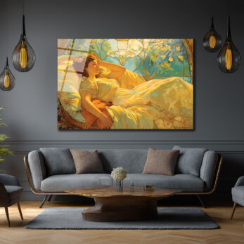 Altın Işıltılı Rüya Art Nouveau Cam Tablo - Glazella Altın Işıltılı Rüya Art Nouveau Cam Tablo - Glazella