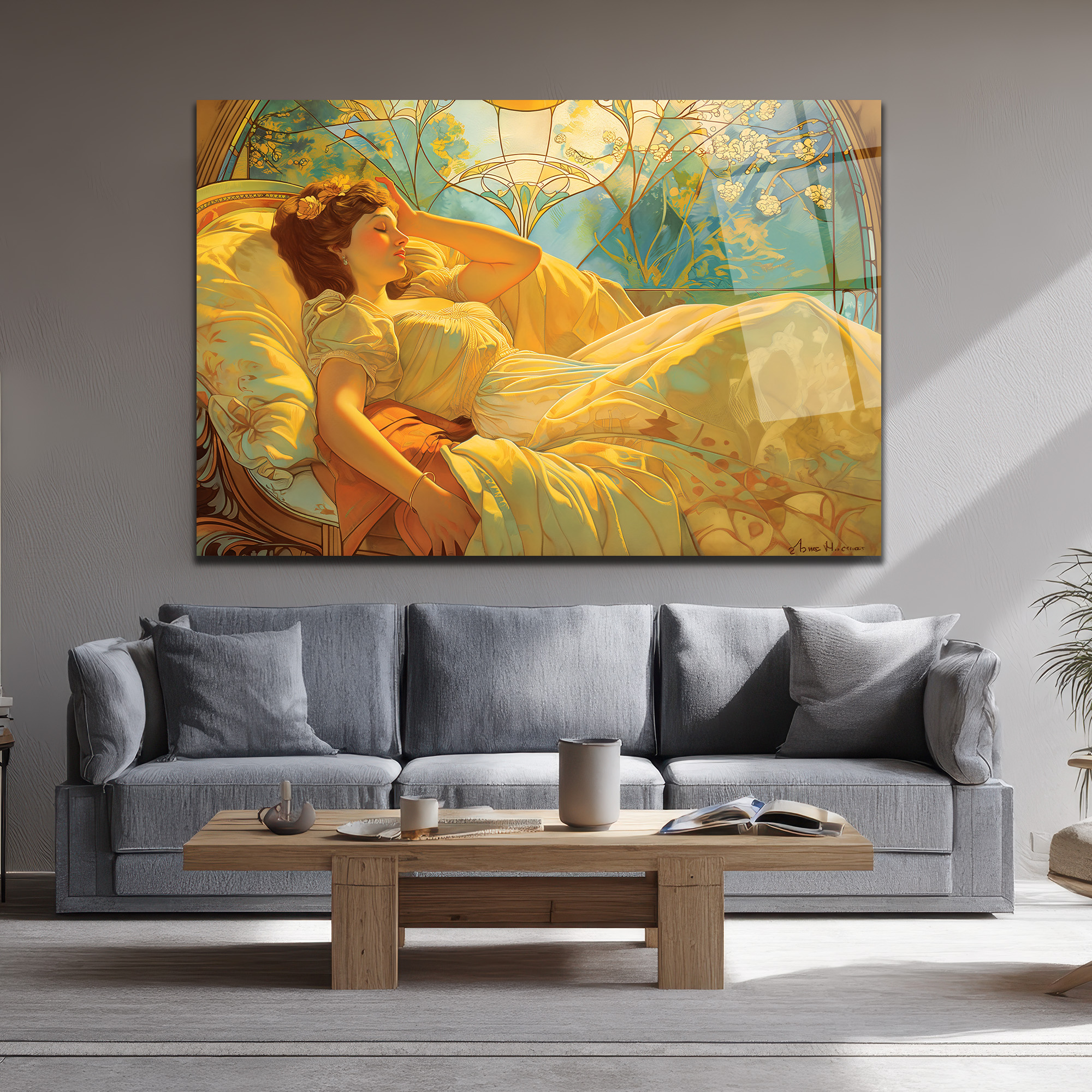 Altın Işıltılı Rüya Art Nouveau Cam Tablo - Glazella Altın Işıltılı Rüya Art Nouveau Cam Tablo - Glazella