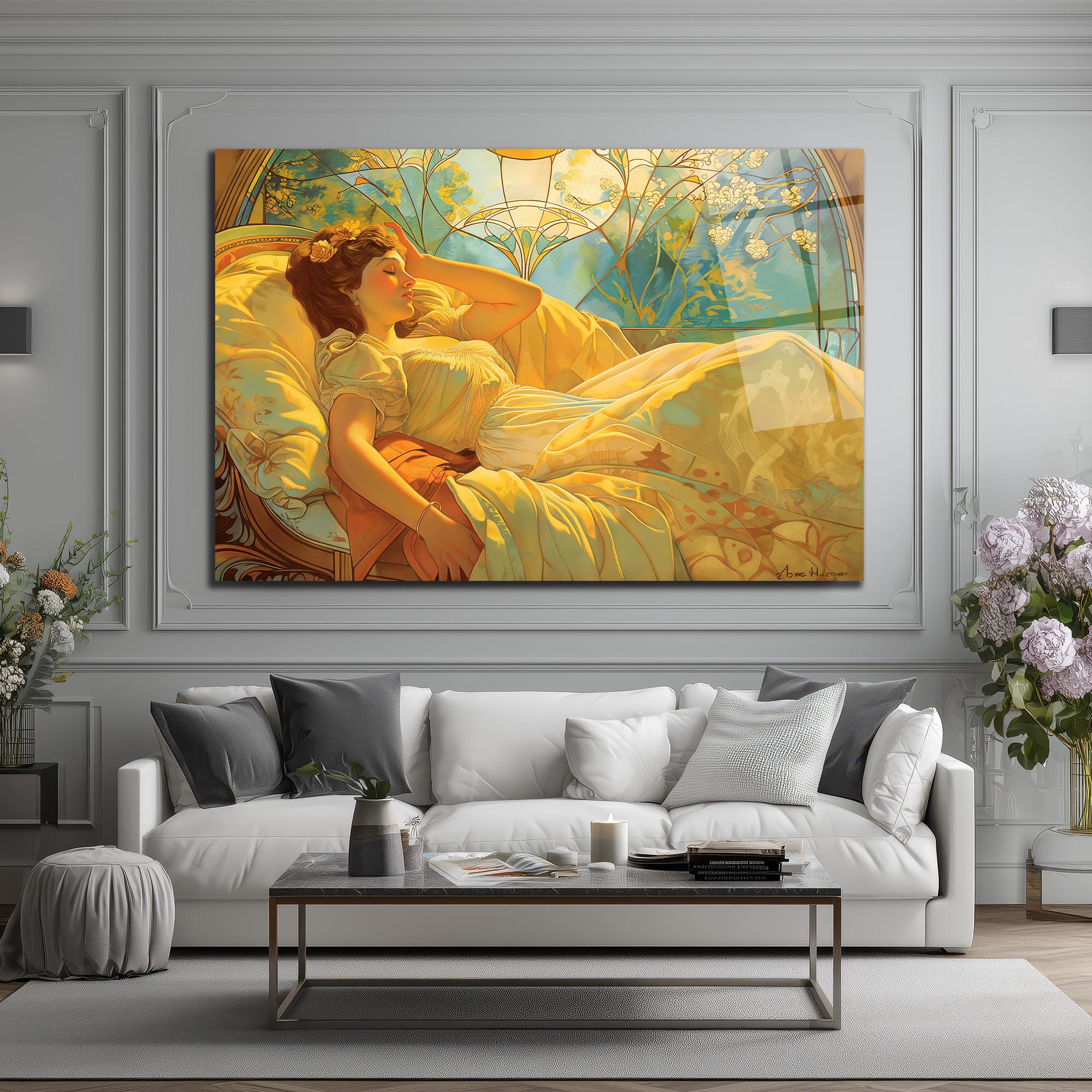 Altın Işıltılı Rüya Art Nouveau Cam Tablo - Glazella Altın Işıltılı Rüya Art Nouveau Cam Tablo - Glazella