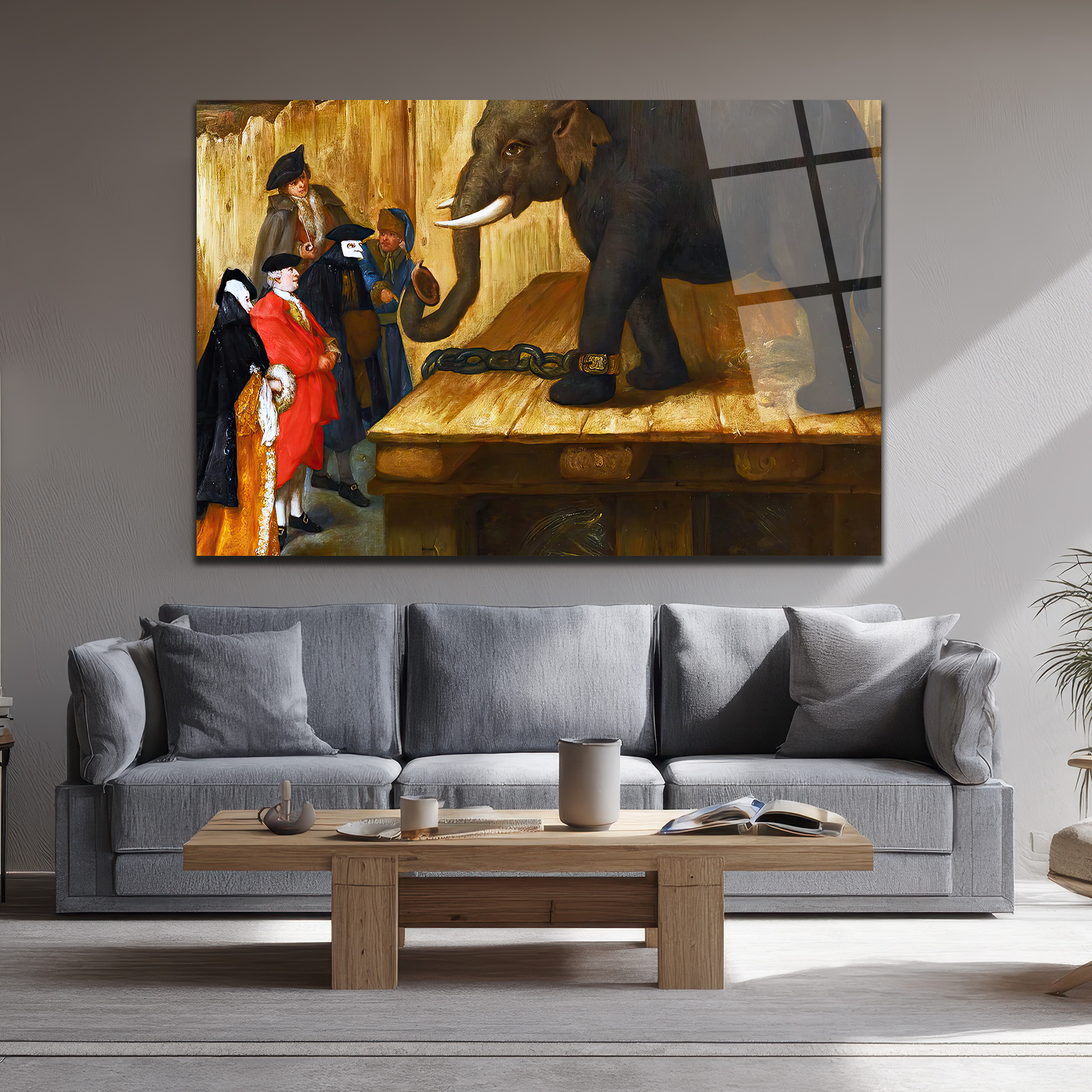 Dev Filin Gözlemi: Klasik Sanat Cam Tablo - Glazella Dev Filin Gözlemi: Klasik Sanat Cam Tablo - Glazella