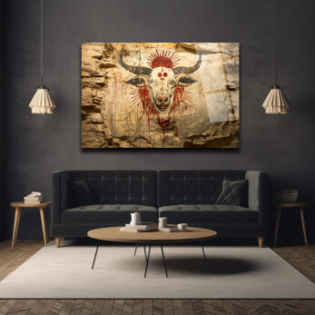 Gizemli Boğa Başlı Tribal Cam Tablo - Güç ve Sanatın Buluşması - Glazella Gizemli Boğa Başlı Tribal Cam Tablo - Güç ve Sanatın Buluşması - Glazella