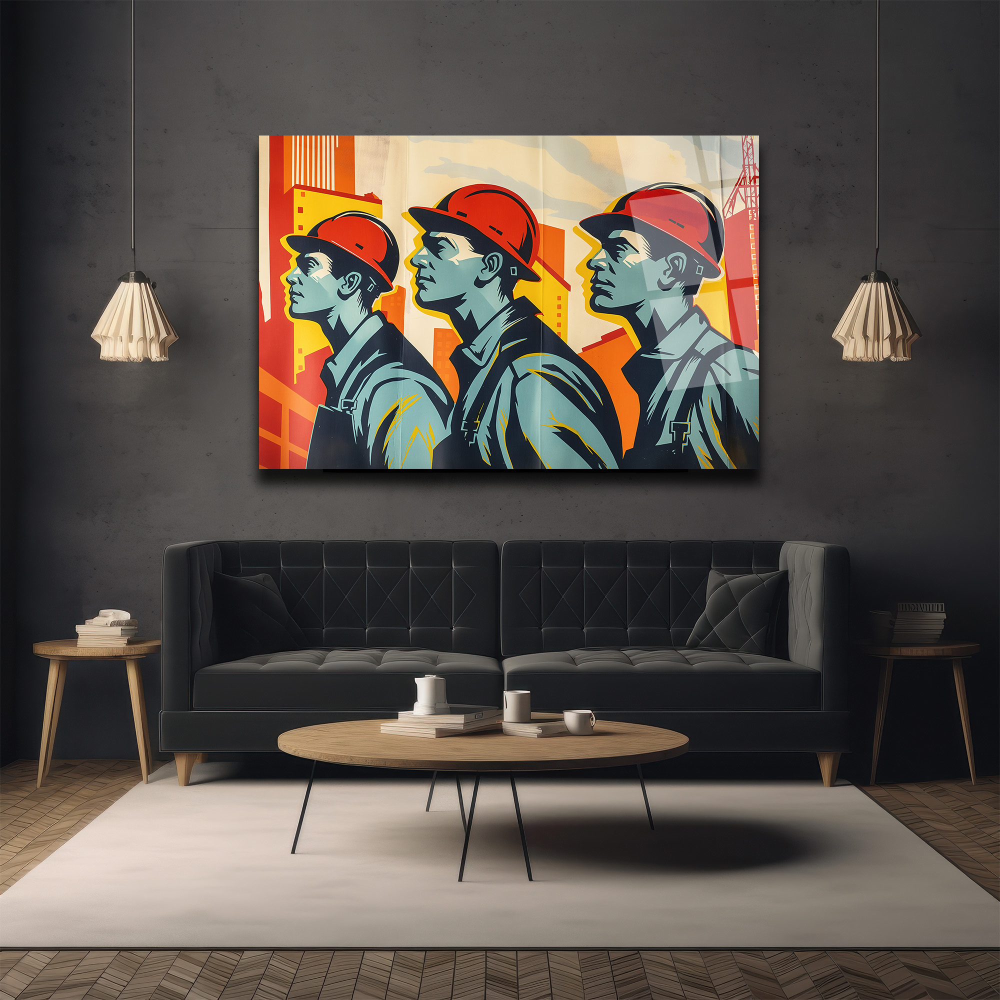Endüstriyel Güç: Modern İşçi Temalı Sanat Cam Tablo - Glazella Endüstriyel Güç: Modern İşçi Temalı Sanat Cam Tablo - Glazella