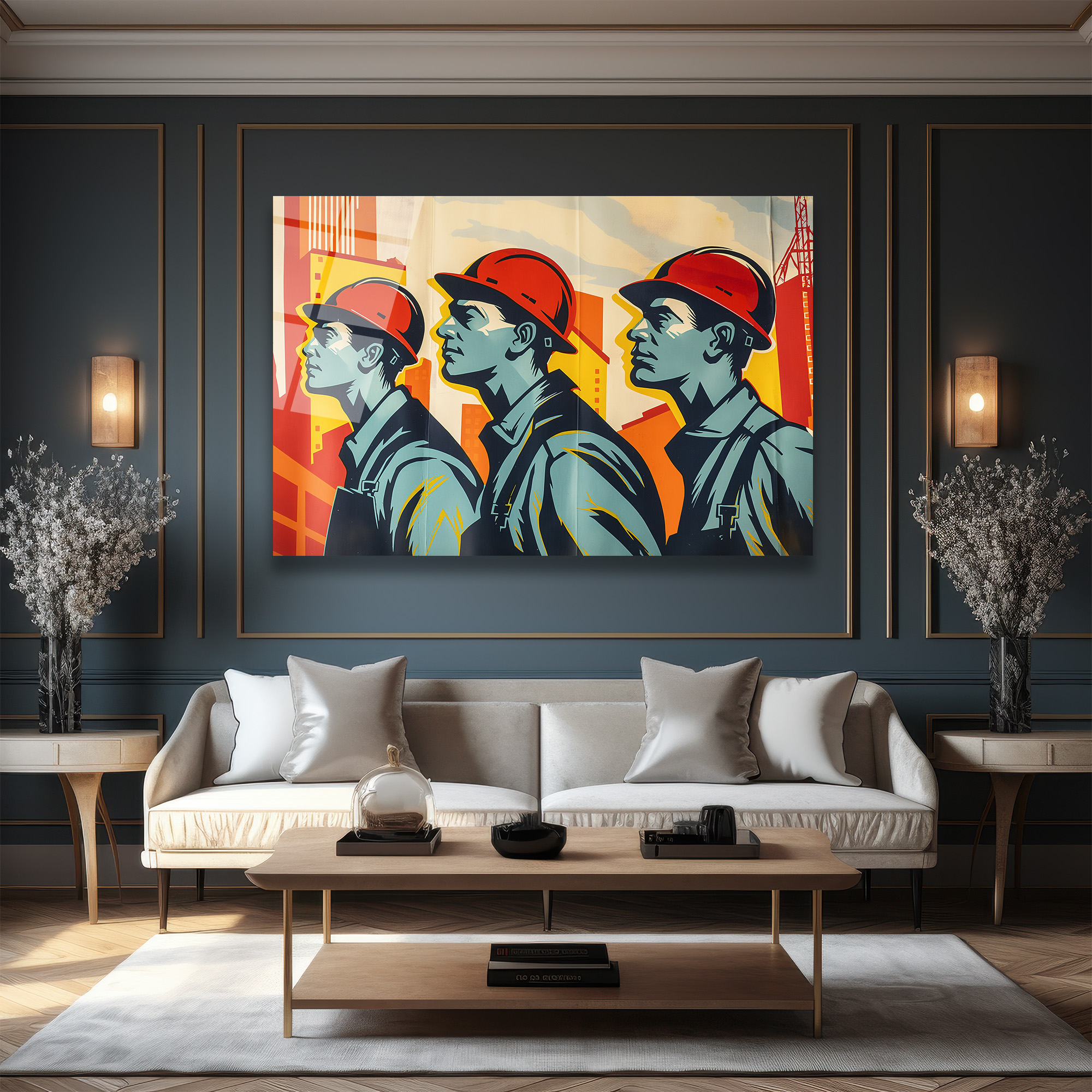 Endüstriyel Güç: Modern İşçi Temalı Sanat Cam Tablo - Glazella Endüstriyel Güç: Modern İşçi Temalı Sanat Cam Tablo - Glazella