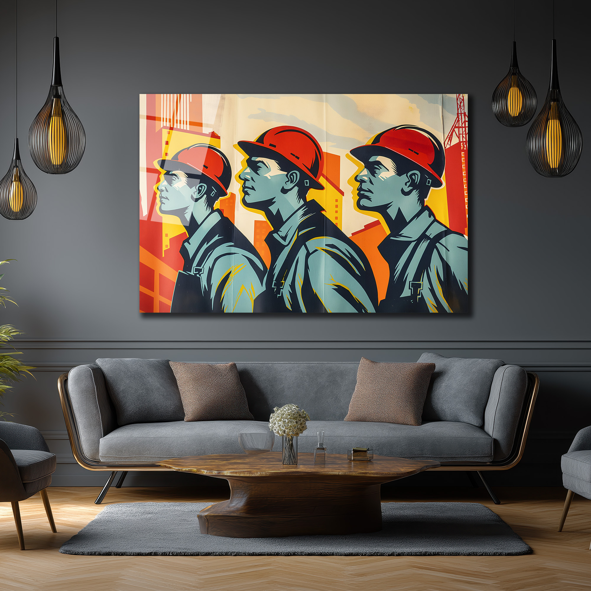 Endüstriyel Güç: Modern İşçi Temalı Sanat Cam Tablo - Glazella Endüstriyel Güç: Modern İşçi Temalı Sanat Cam Tablo - Glazella