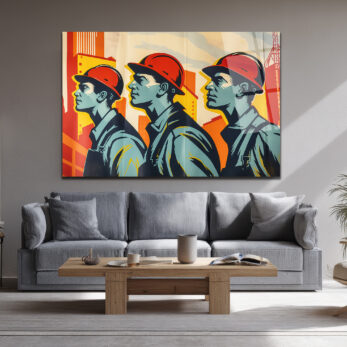 Endüstriyel Güç: Modern İşçi Temalı Sanat Cam Tablo - Glazella Endüstriyel Güç: Modern İşçi Temalı Sanat Cam Tablo - Glazella