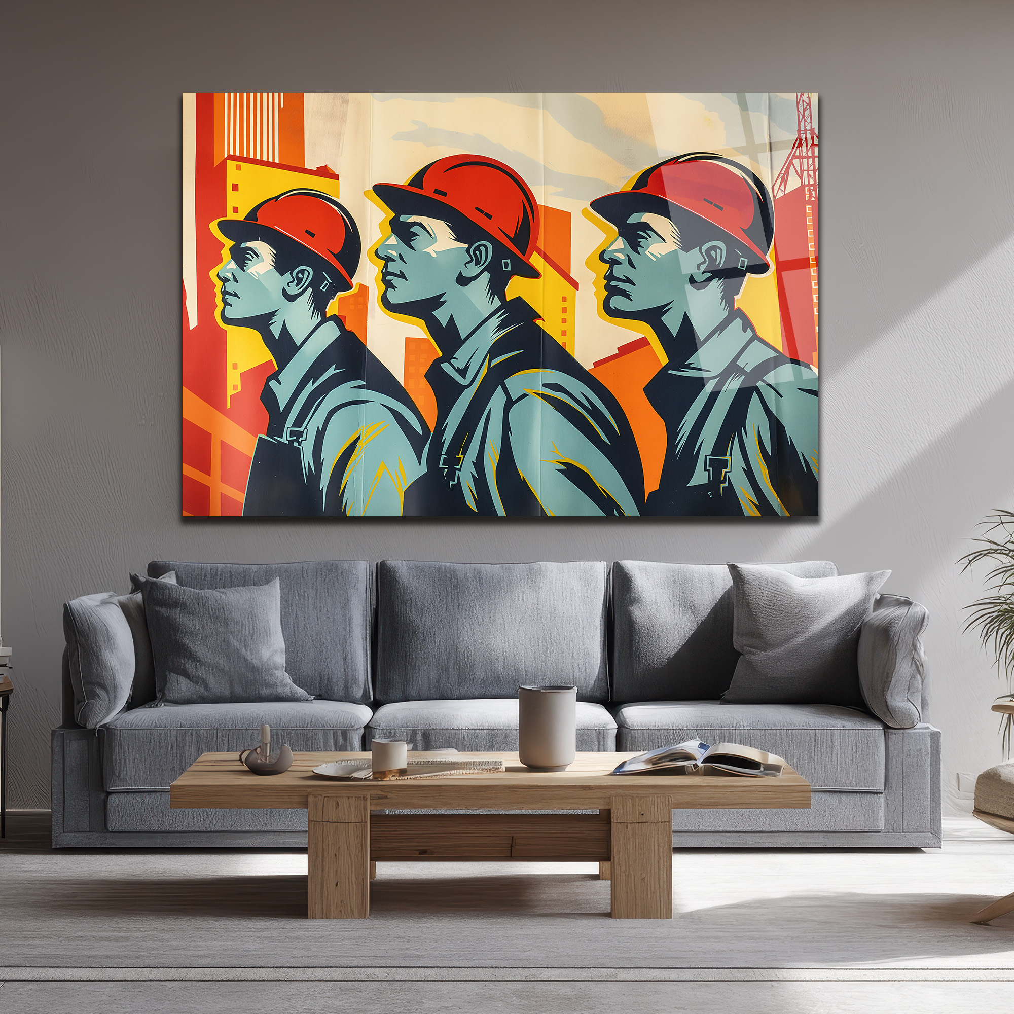 Endüstriyel Güç: Modern İşçi Temalı Sanat Cam Tablo - Glazella Endüstriyel Güç: Modern İşçi Temalı Sanat Cam Tablo - Glazella