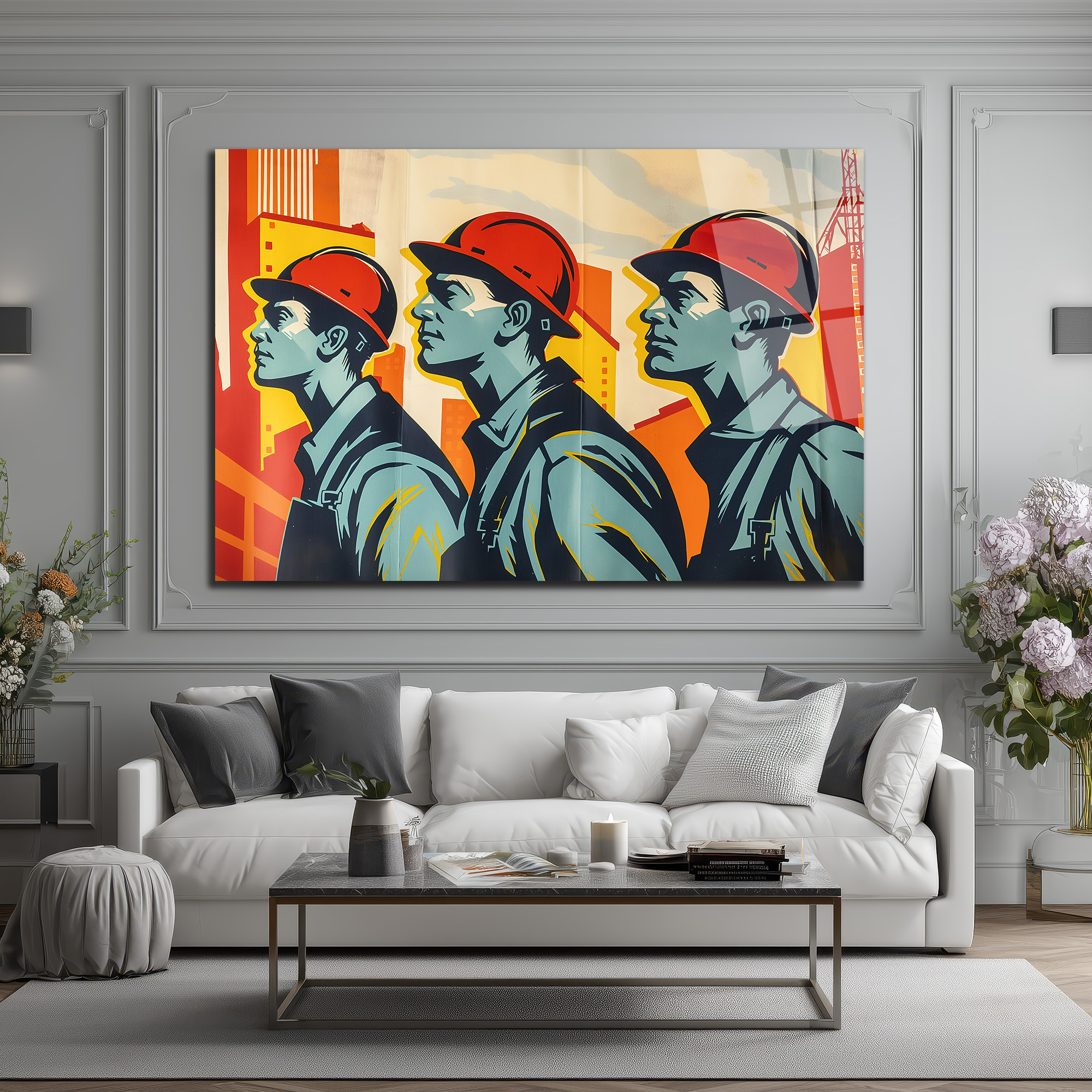 Endüstriyel Güç: Modern İşçi Temalı Sanat Cam Tablo - Glazella Endüstriyel Güç: Modern İşçi Temalı Sanat Cam Tablo - Glazella