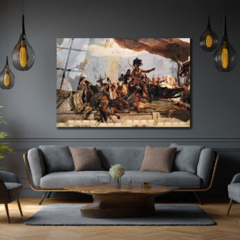 Tiepolo'nun Amerika Alegorisi Temalı Görkemli Cam Tablo - Glazella Tiepolo'nun Amerika Alegorisi Temalı Görkemli Cam Tablo - Glazella