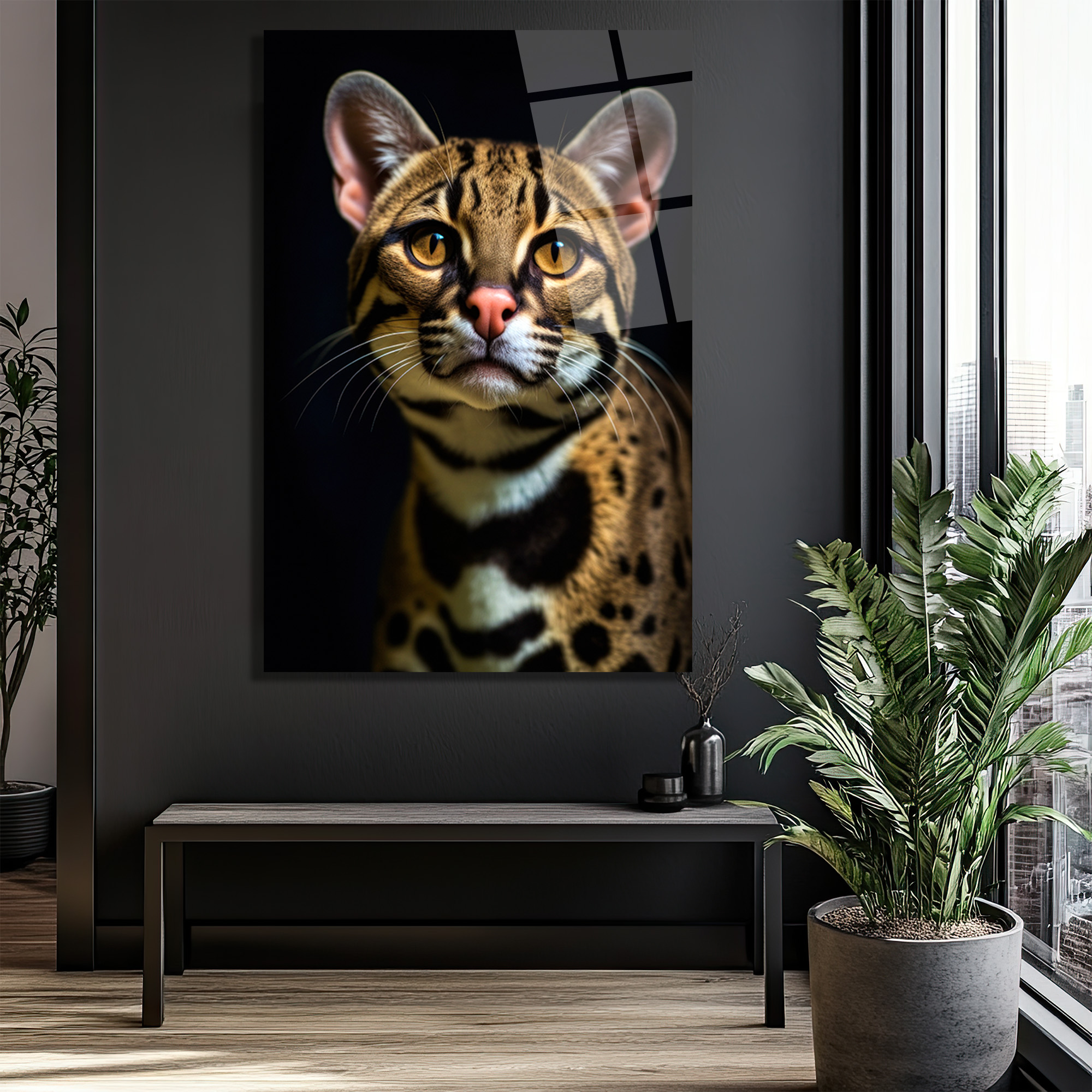 Gizemli Ocelot Portresi Cam Tablo - Glazella Gizemli Ocelot Portresi Cam Tablo - Glazella