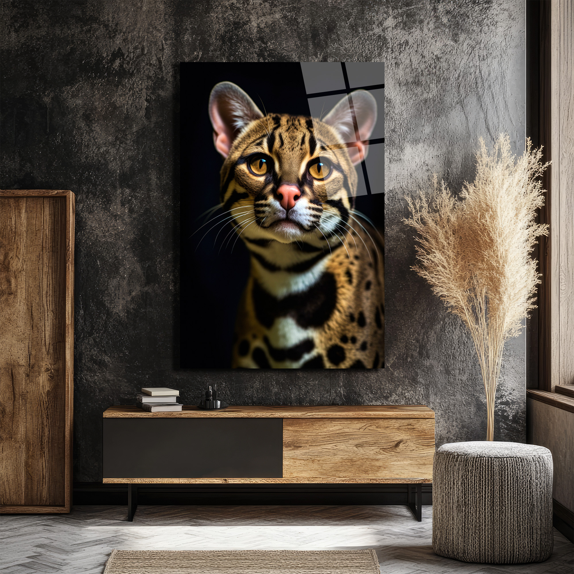 Gizemli Ocelot Portresi Cam Tablo - Glazella Gizemli Ocelot Portresi Cam Tablo - Glazella