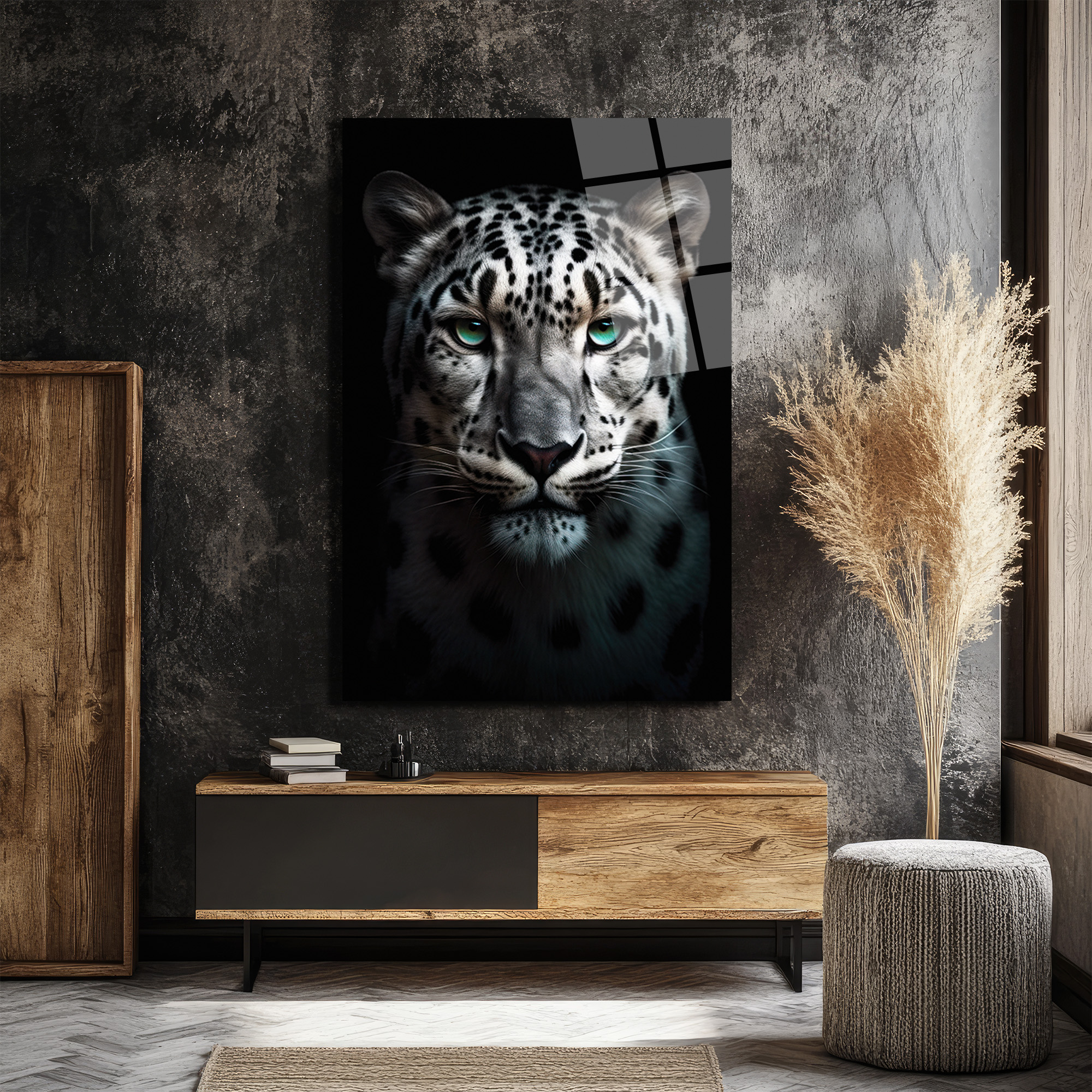 Zümrüt Gözlü Kar Leoparı Cam Tablo - Glazella Zümrüt Gözlü Kar Leoparı Cam Tablo - Glazella