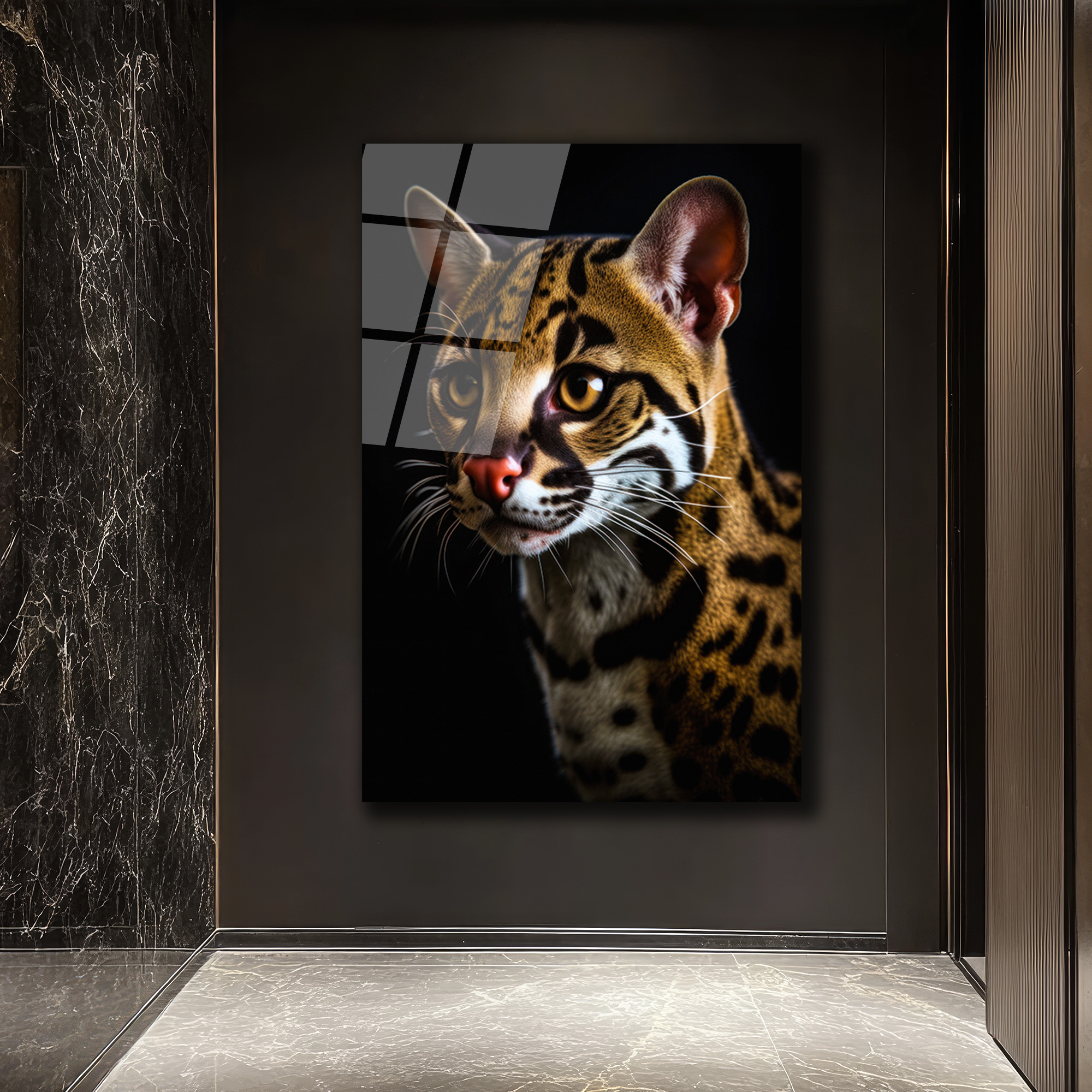 Vahşi Zarafet: Ocelot Portresi Temperli Cam Tablo - Glazella Vahşi Zarafet: Ocelot Portresi Temperli Cam Tablo - Glazella