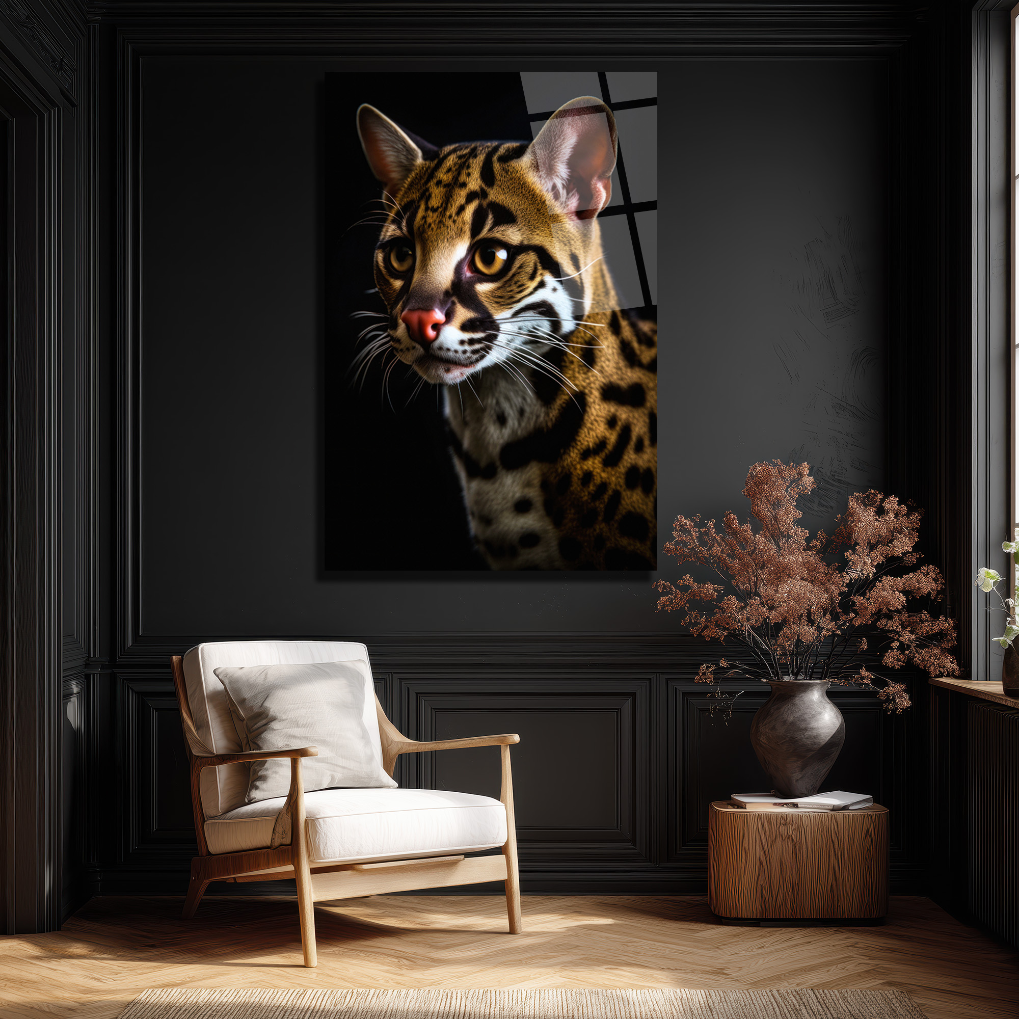 Vahşi Zarafet: Ocelot Portresi Temperli Cam Tablo - Glazella Vahşi Zarafet: Ocelot Portresi Temperli Cam Tablo - Glazella