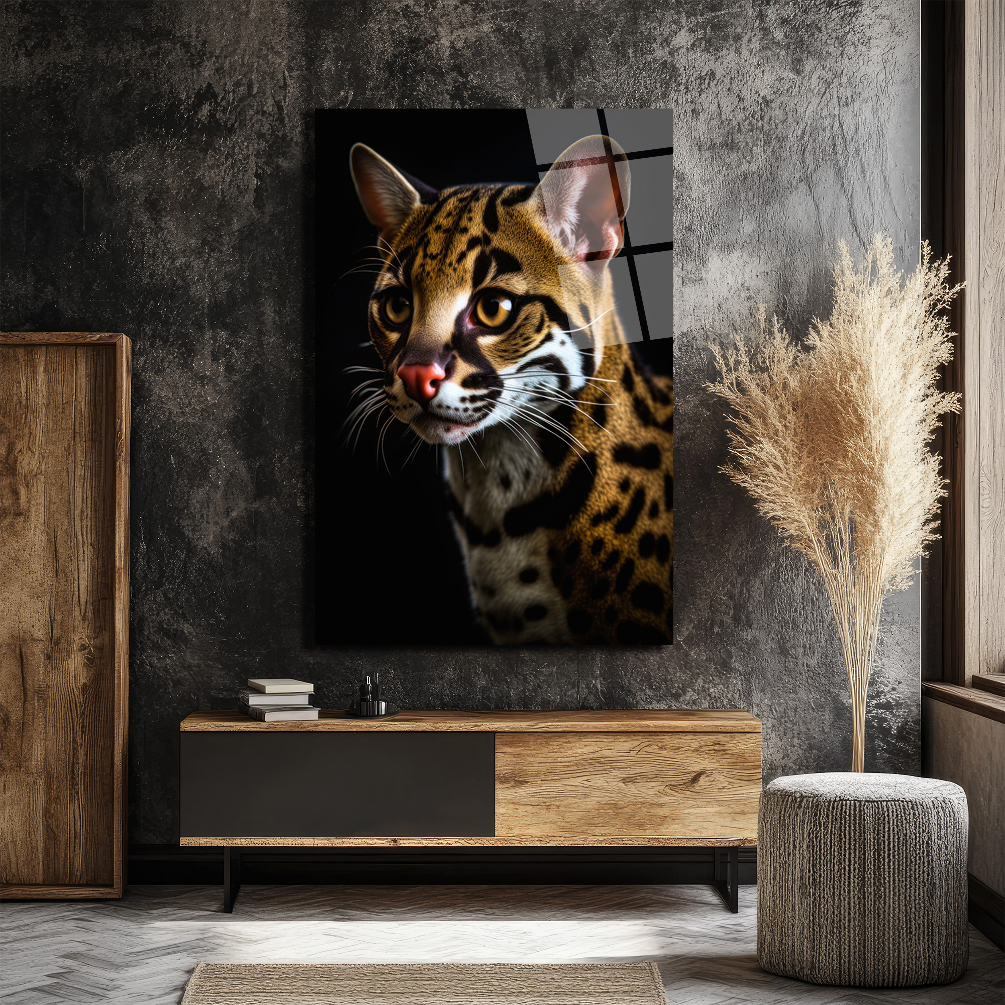 Vahşi Zarafet: Ocelot Portresi Temperli Cam Tablo - Glazella Vahşi Zarafet: Ocelot Portresi Temperli Cam Tablo - Glazella
