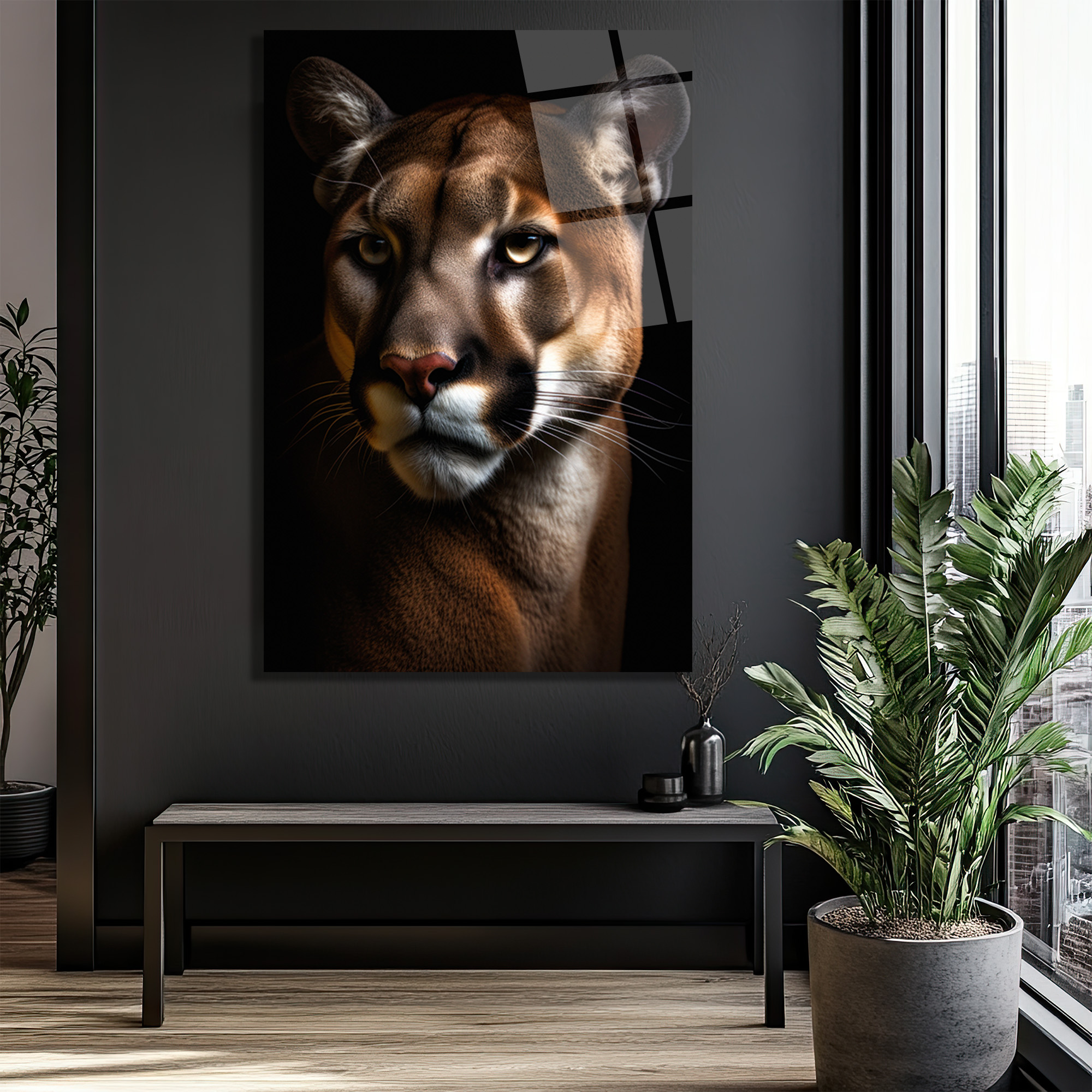 Vahşi Bakış: Puma Portresi Modern Cam Tablo - Glazella Vahşi Bakış: Puma Portresi Modern Cam Tablo - Glazella