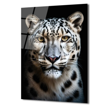 Asil Kar Leoparı Portresi Lüks Modern Cam Tablo - Glazella Asil Kar Leoparı Portresi Lüks Modern Cam Tablo - Glazella
