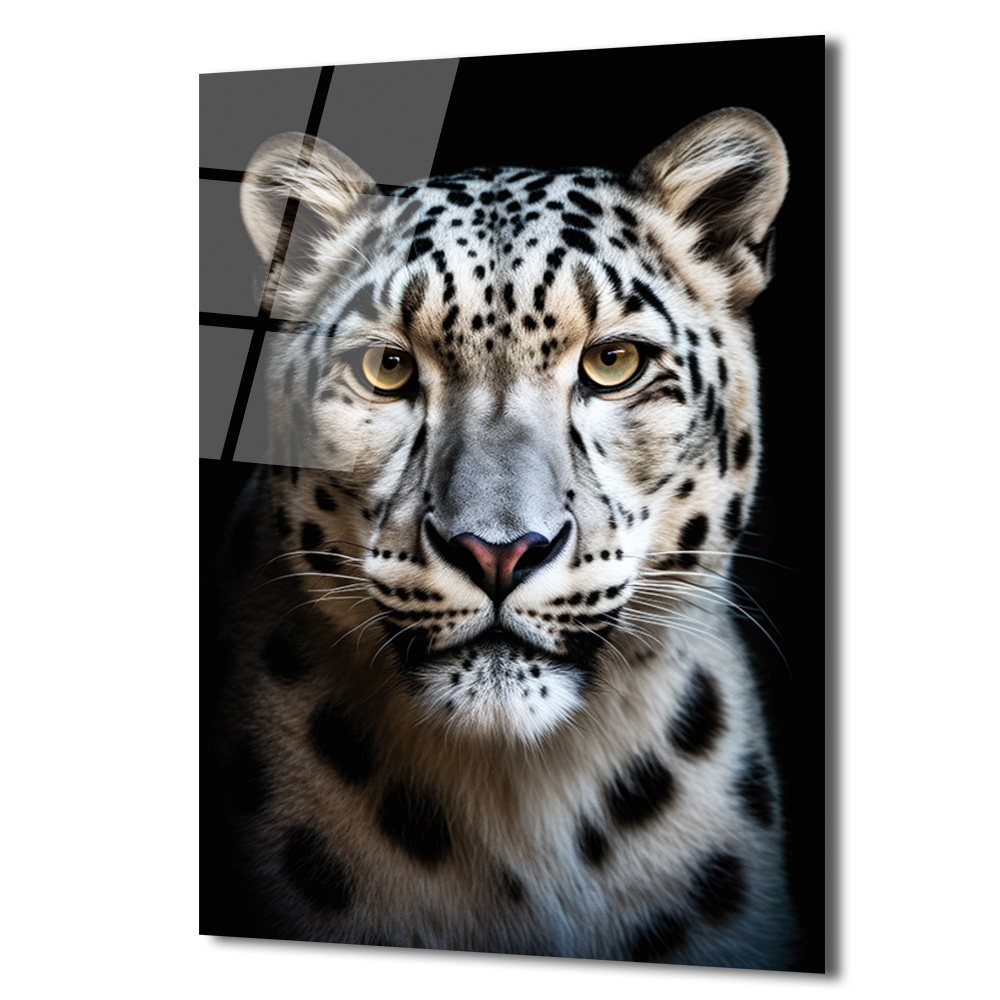 Asil Kar Leoparı Portresi Lüks Modern Cam Tablo - Glazella Asil Kar Leoparı Portresi Lüks Modern Cam Tablo - Glazella