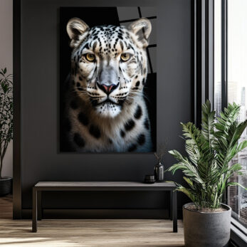 Asil Kar Leoparı Portresi Lüks Modern Cam Tablo - Glazella Asil Kar Leoparı Portresi Lüks Modern Cam Tablo - Glazella