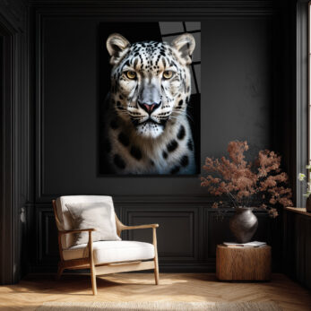 Asil Kar Leoparı Portresi Lüks Modern Cam Tablo - Glazella Asil Kar Leoparı Portresi Lüks Modern Cam Tablo - Glazella