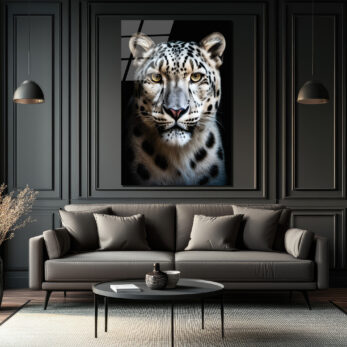 Asil Kar Leoparı Portresi Lüks Modern Cam Tablo - Glazella Asil Kar Leoparı Portresi Lüks Modern Cam Tablo - Glazella
