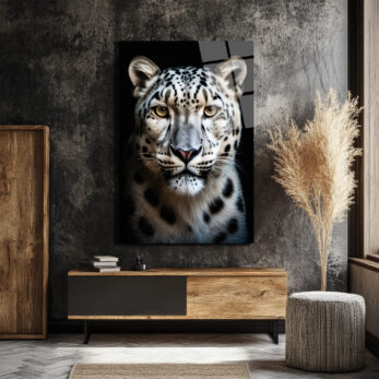 Asil Kar Leoparı Portresi Lüks Modern Cam Tablo - Glazella Asil Kar Leoparı Portresi Lüks Modern Cam Tablo - Glazella