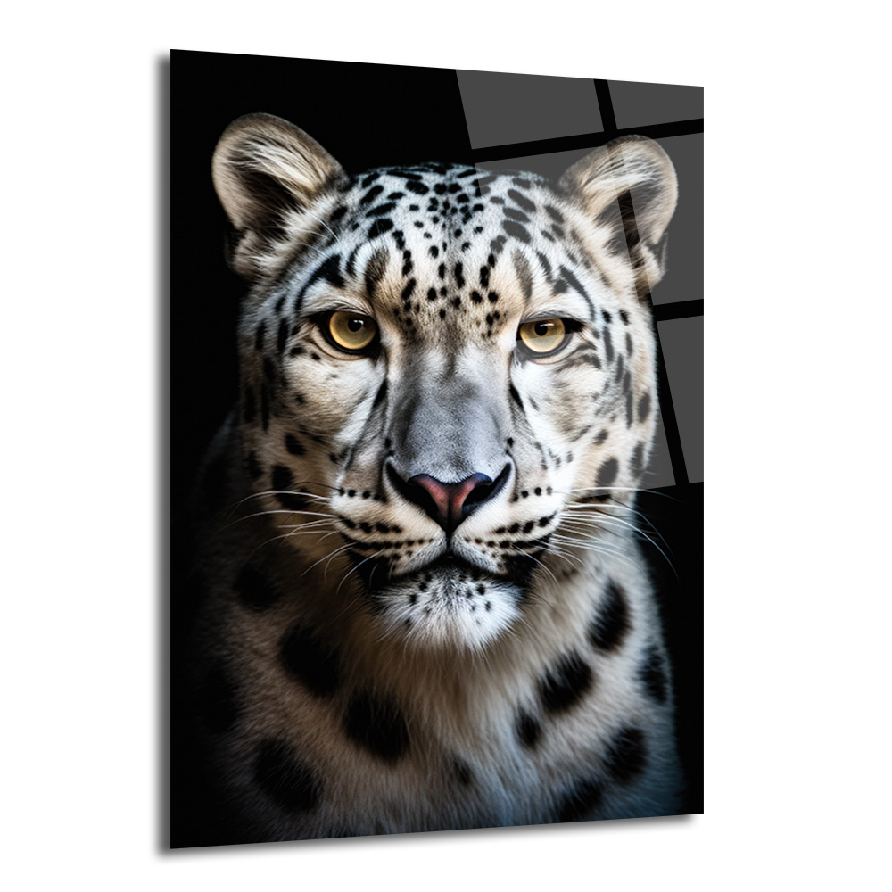 Asil Kar Leoparı Portresi Lüks Modern Cam Tablo - Glazella Asil Kar Leoparı Portresi Lüks Modern Cam Tablo - Glazella