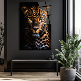 Vahşi Asalet: Yeşil Gözlü Leopar Cam Tablo - Glazella Vahşi Asalet: Yeşil Gözlü Leopar Cam Tablo - Glazella