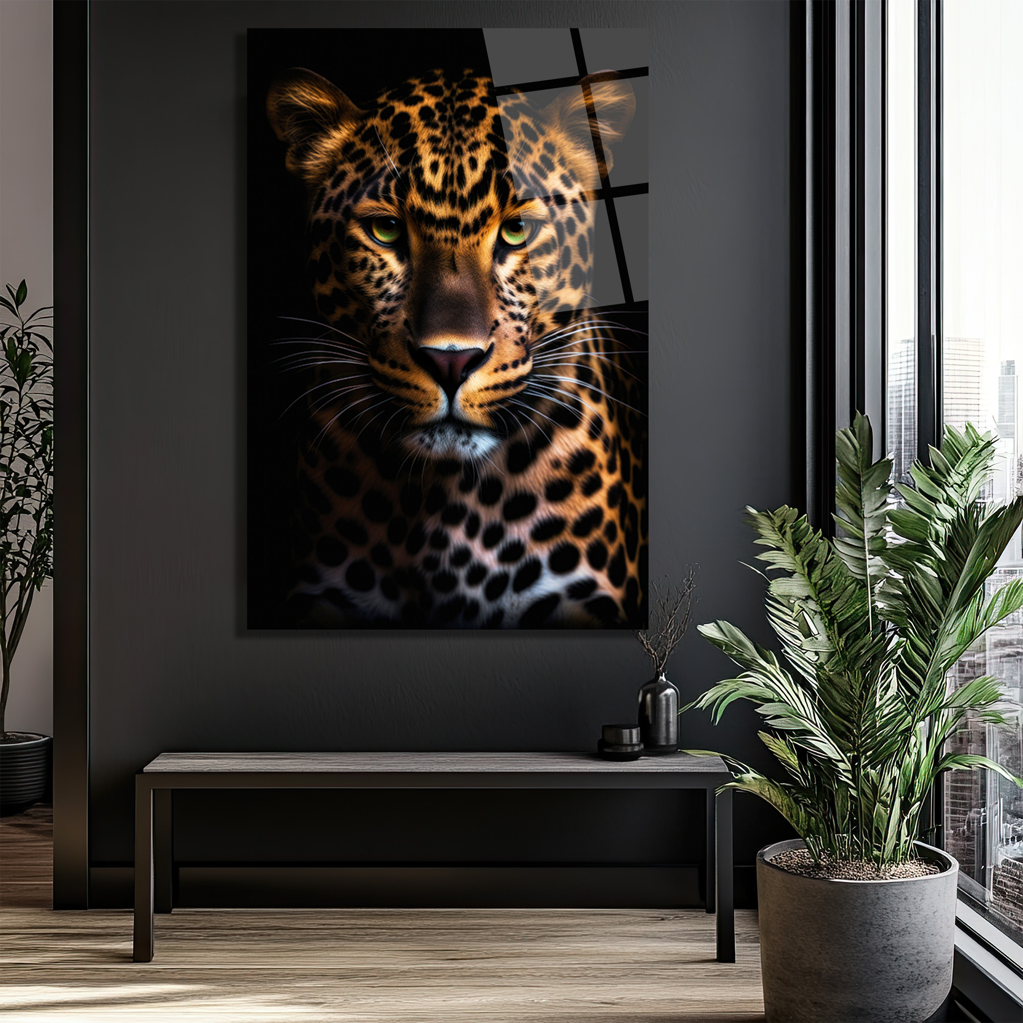 Vahşi Asalet: Yeşil Gözlü Leopar Cam Tablo - Glazella Vahşi Asalet: Yeşil Gözlü Leopar Cam Tablo - Glazella