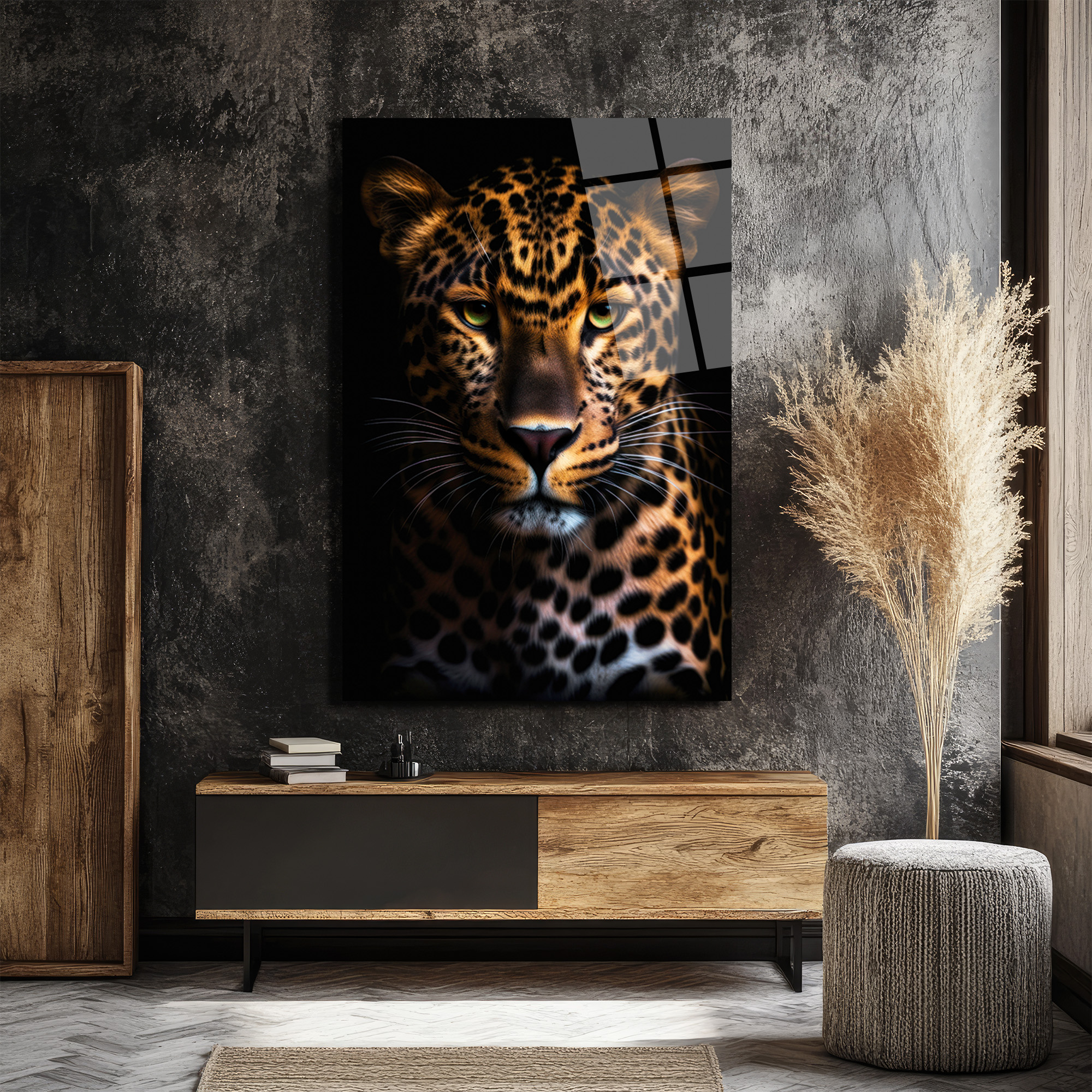Vahşi Asalet: Yeşil Gözlü Leopar Cam Tablo - Glazella Vahşi Asalet: Yeşil Gözlü Leopar Cam Tablo - Glazella
