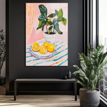 Yaz Esintisi: Limonlar ve Yeşil Bitki Modern Cam Tablo - Glazella Yaz Esintisi: Limonlar ve Yeşil Bitki Modern Cam Tablo - Glazella