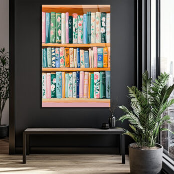 Çiçekli Kitaplık Detayları Cam Tablo - Pastel Tonlarda Sanatsal Dekor - Glazella Çiçekli Kitaplık Detayları Cam Tablo - Pastel Tonlarda Sanatsal Dekor - Glazella