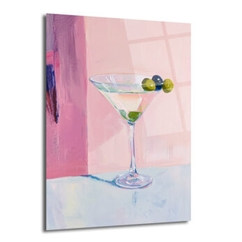 Pembe Tonlarda Martini Kadehi Modern Cam Tablo - Glazella