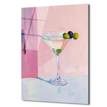 Pembe Tonlarda Martini Kadehi Modern Cam Tablo - Glazella