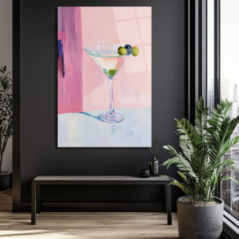 Pembe Tonlarda Martini Kadehi Modern Cam Tablo - Glazella