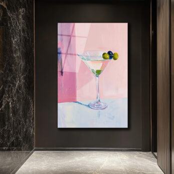Pembe Tonlarda Martini Kadehi Modern Cam Tablo - Glazella